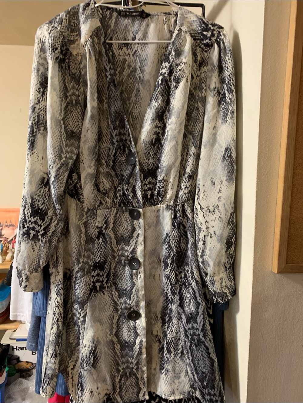 Zara Monochrome Snake-Print Button Drress Black & White